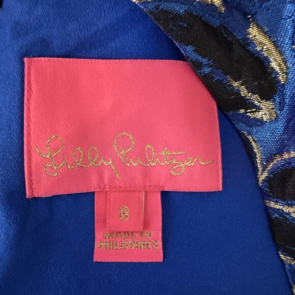 Lilly Pulitzer Brandi Cobalt Blue Metallic Shift Dress Size 8 Embroidered Beaded - Picture 7 of 9